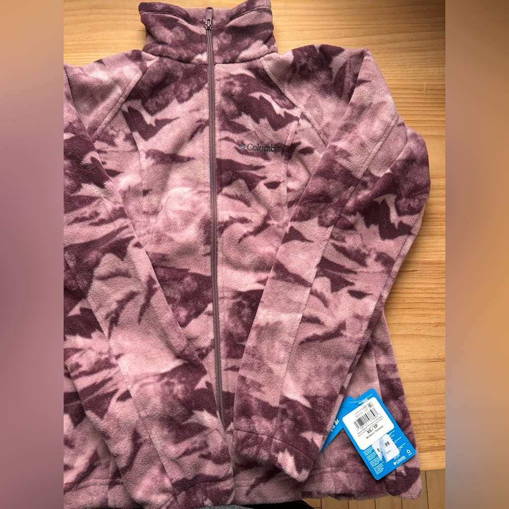 Columbia Tie-Dye Teddy Fleece Jacket in Pink and Plum